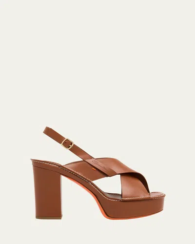Santoni Donna Rose Platform Leather Sandals In Brown