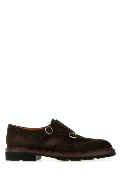Santoni Almond Toe Buckled Loafers In Brown