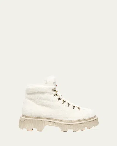 Santoni Dotty Shearling Combat Booties In White