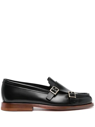 Santoni Double-buckle Leather Loafers In Black