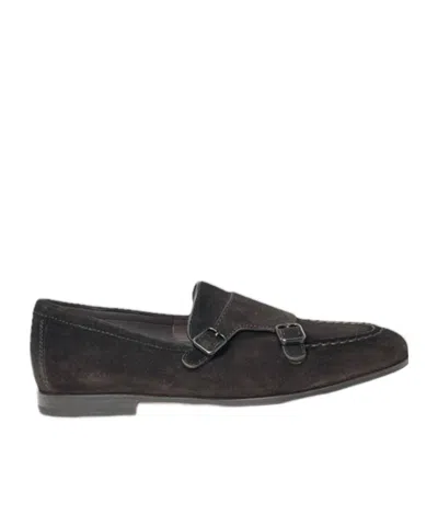 Santoni Double-buckle Leather Loafers In Black