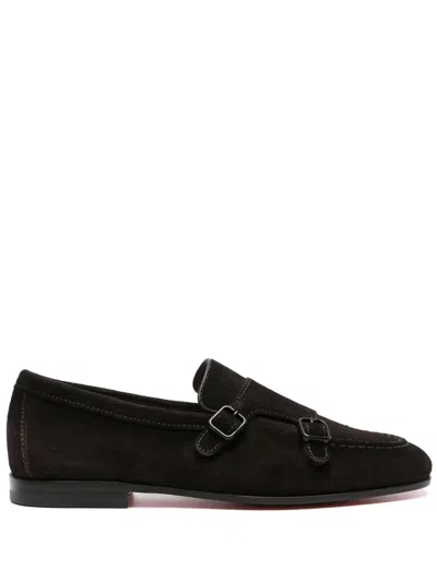 Santoni Double-buckle Leather Loafers In Brown