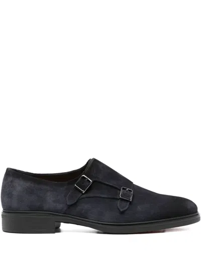 Santoni Double-buckle Leather Monk Shoes In Black