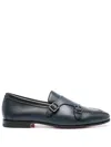 Santoni Simon Double-buckle Leather Monk Shoes In Blue