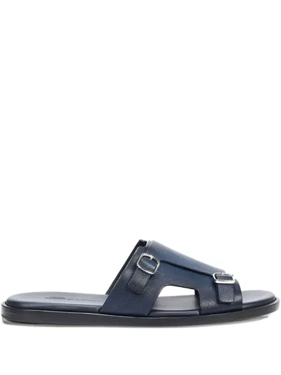 Santoni Double-buckle Leather Sandals In Black