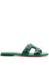 Santoni Double-buckle Leather Slides In Green