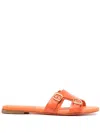 Santoni Double-buckle Leather Slides In Orange
