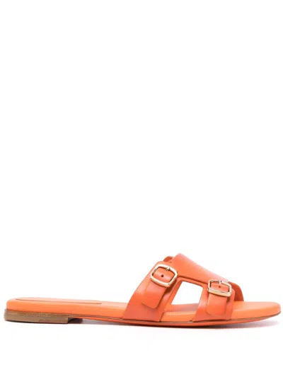 Santoni Double-buckle Leather Slides In Orange