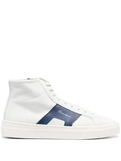 Santoni Double-buckle Leather Sneakers In Weiss
