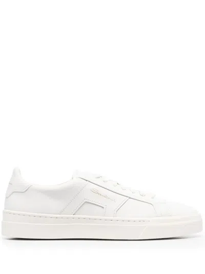 Santoni Cream Gloria Tumbled Leather Rubber Sole Leather Sneakers In White