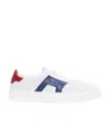 Santoni Low Top Leather Sneakers With Contrast Panel In White