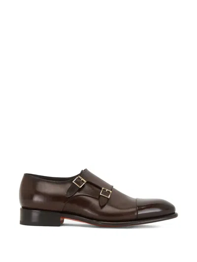 Santoni Double-buckle Monk Shoes In Brown