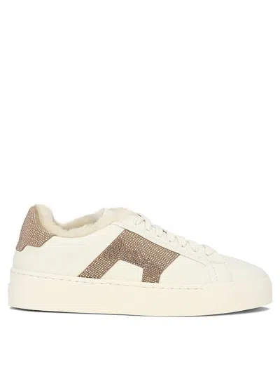 Santoni "double Buckle" Rhinestone-embellished Sneakers In White