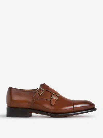 Santoni Double Buckle Shoes In Caramel