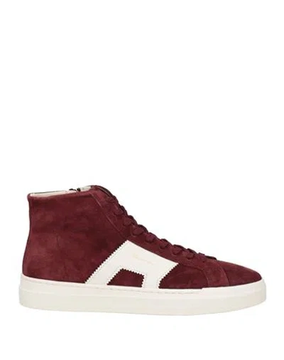 Santoni Double Buckle Sneaker Man Sneakers Burgundy Size 9 Leather In Red