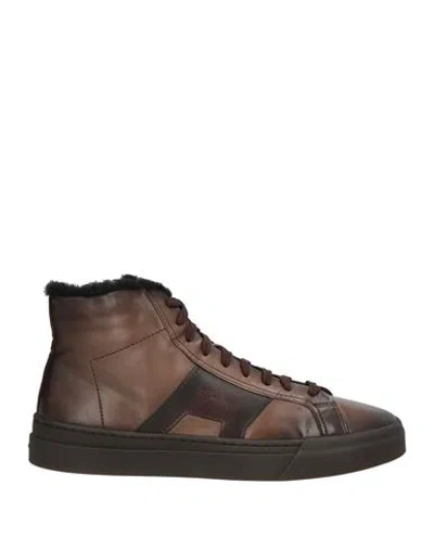 Santoni Double Buckle Sneaker Man Sneakers Dark Brown Size 9 Leather