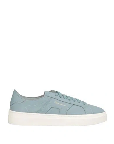 Santoni Double Buckle Sneaker Man Sneakers Light Blue Size 9 Leather