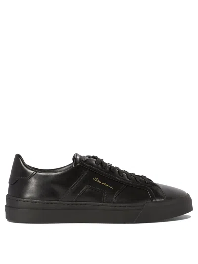 Santoni Flat Sole Low Top Sneakers In Black