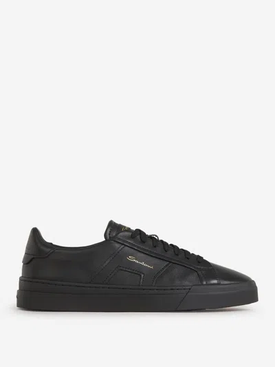 Santoni Double Buckle Low-top Sneakers In Black