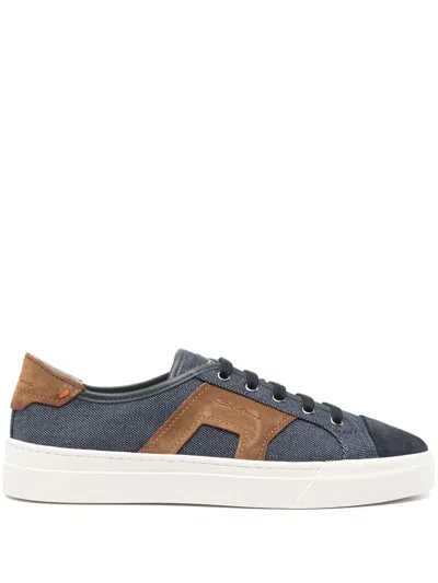 Santoni Double Buckle Sneakers In Blue