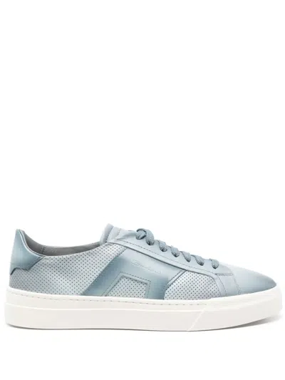 Santoni Double Buckle Sneakers In Blue