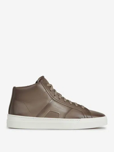 Santoni Logo-print High-top Sneakers In Brown