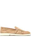 Santoni Double-buckle Suede Monk Shoes In Neutral