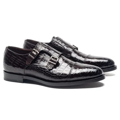 Pre-owned Santoni Double Monk Crocodile Alligator Shoes Uk: 11 Us: 12 Eu: 45 Dark Brown