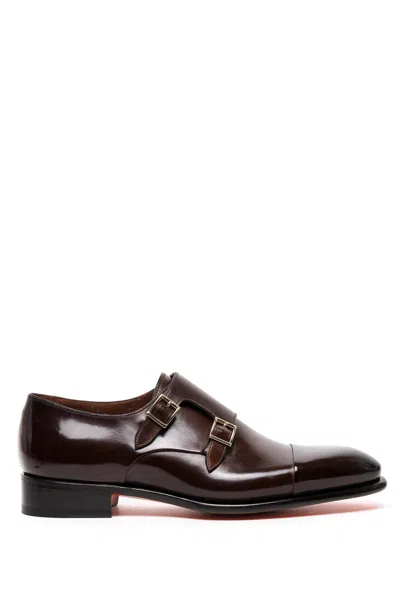 Santoni Goodyear Double Buckle Leather Shoes In Black