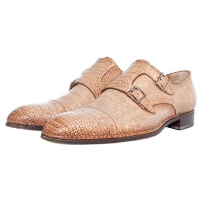 Pre-owned Santoni , Double Monk Strap Shoe In Brown Alligator