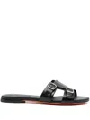 Santoni Double-strap Flat Leather Sandals In Schwarz