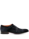 Santoni Double-strap Suede Monk Shoes In Blue