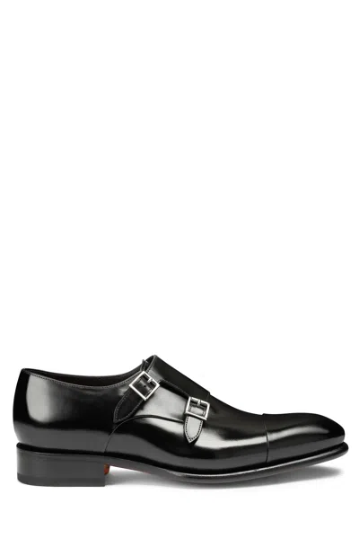 Santoni Double-buckle Goodyear Hand-antiqued Shoes In Black