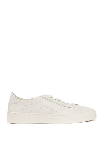 Santoni Double-buckle Hammered Leather Sneakers In Neutral
