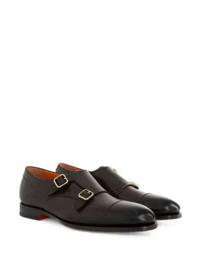 Santoni Double-strap Cap-toe Monk Shoes In Brown