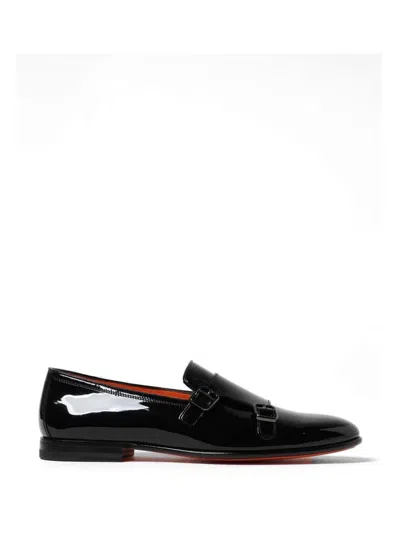 Santoni Double-strap Patent-leather Loafers In Black