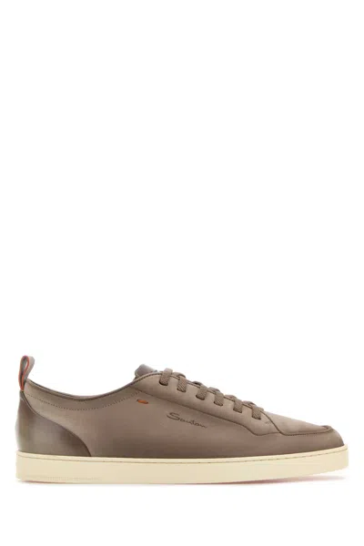 Santoni Dove Grey Leather Montecarlo Sneakers In Multi