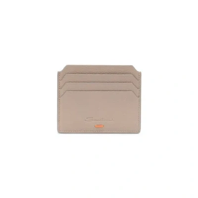 Santoni Dove Grey Tumbled Leather Credit Card Holder Terracruda Dove Grey