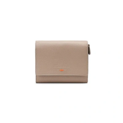 Santoni Dove Grey Tumbled Leather Wallet Terracruda Dove Grey