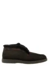 Santoni Suede Shearling Ankle Boots In Brown