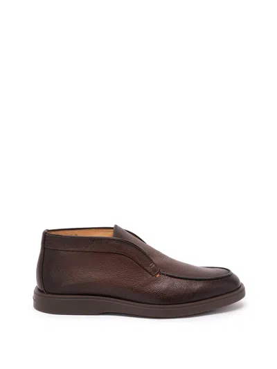 Santoni Dragon Grained Leather Boots In Brown