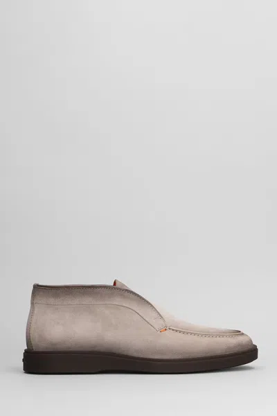 Santoni Dragon Loafers In Grey Suede In Gray