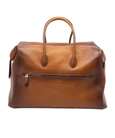 Santoni Grained-leather Holdall In Brown