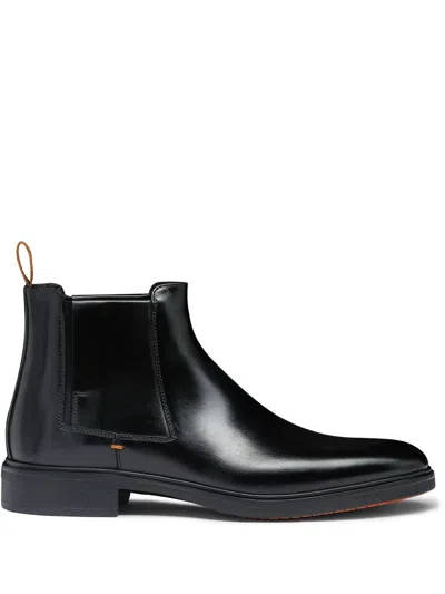 Santoni Easy Ankle Boots Made Of Leather In Black