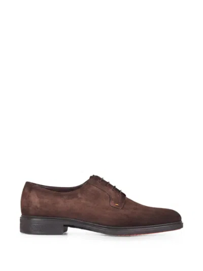 Santoni Easy Derby Suede Shoes In Brown