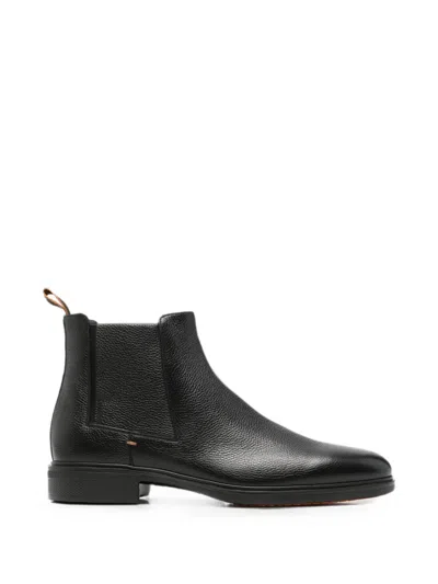 Santoni Easy Grained Leather Chelsea Boots In Black