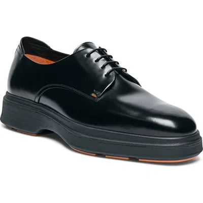 Santoni Easy Nova Leather Plain Toe Derby In Black