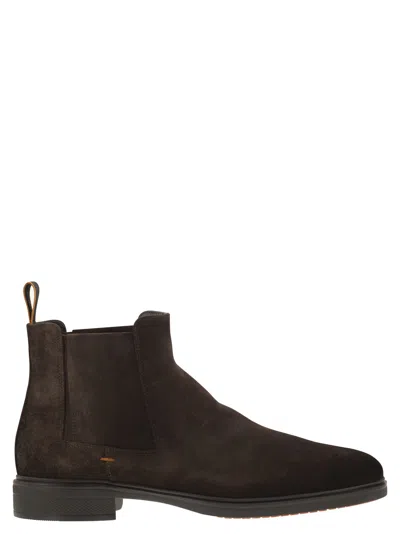 Santoni Easy Suede Ankle Boot In Brown