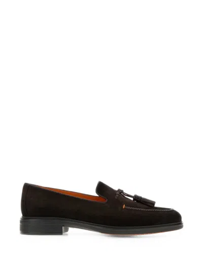 Santoni Easy Tassel Suede Loafers In Brown
