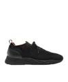 Santoni Lace-up Leather And Fabric Sneakers In Black